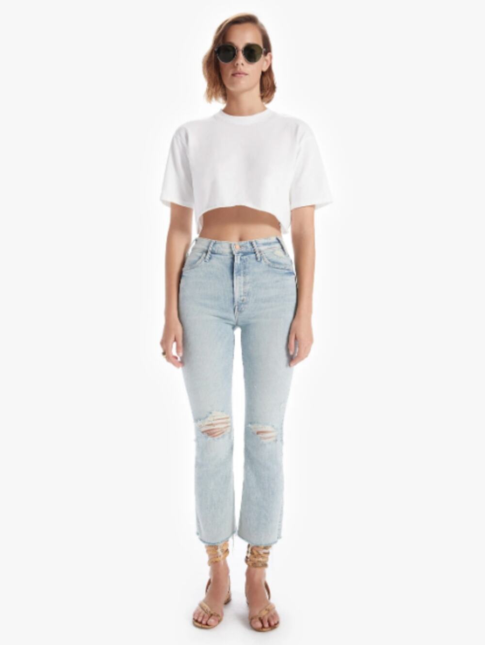 Mother The Hustler Ankle Fray Rolling In The Bushes Blue Flare High Rise US 25